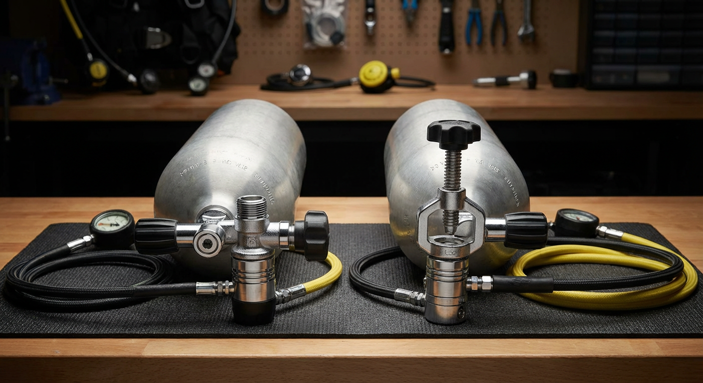 DIN vs Yoke Connection — scuba regulator